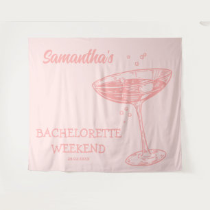Retro Bachelorette Party Backdrop Pink Cocktail Tapestry