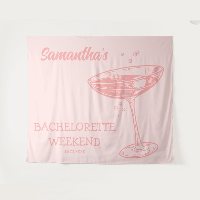 Retro Bachelorette Party Backdrop Pink Cocktail Tapestry (Front (Horizontal))