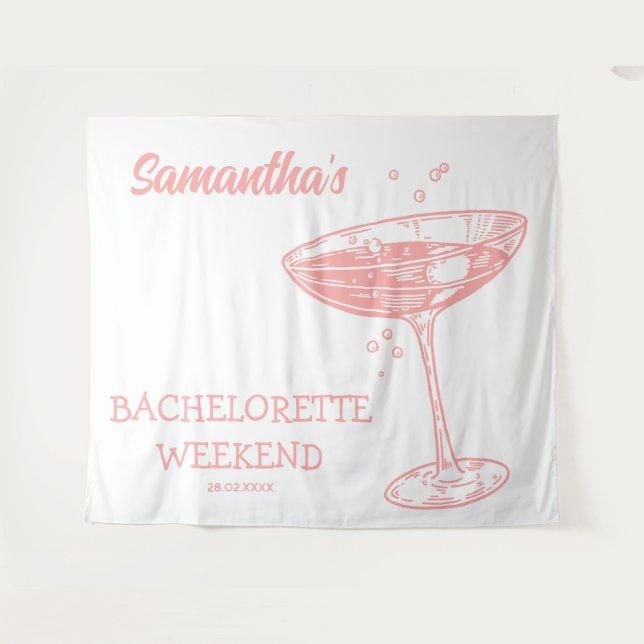 Retro Bachelorette Party Backdrop Pink Cocktail Tapestry (Front (Horizontal))