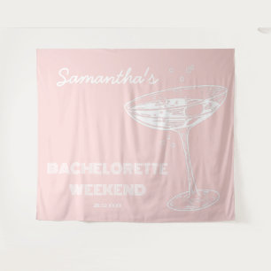 Retro Bachelorette Party Backdrop Pink Cocktail Tapestry