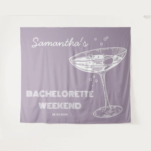 Retro Bachelorette Party Backdrop Purple Cocktail Tapestry