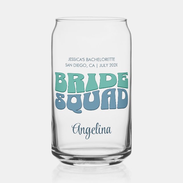 Retro Bachelorette Party Bride Squad Bridesmaid Can Glass (Front)