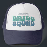 Retro Bachelorette Party Bride Squad Bridesmaid Trucker Hat<br><div class="desc">Make a splash at your upcoming bachelorette party with this stunning retro bachelorette party personalized merchandise. Whether you're celebrating a bach trip, a girls' vacation, or a best friends' holiday, this custom groovy bachelorette party merchandise is the perfect addition to your unforgettable getaway. Add a personal touch to your bachelorette...</div>