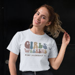 Retro Bachelorette Party Girls Weekend Bride T-Shirt<br><div class="desc">Embrace the spirit of the ultimate girls' trip with our Custom Retro Typography Bachelorette Weekend T-Shirt! This chic and stylish top serves as the perfect memento of a memorable getaway with your favourite ladies. The front of the shirt showcases a captivating vintage-inspired "Girls Weekend" typography that perfectly captures the fun...</div>
