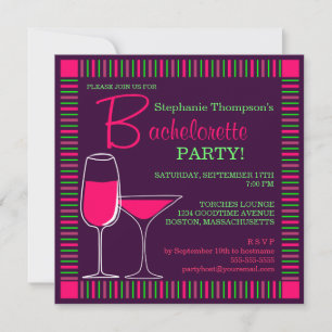Retro Bachelorette Party Pink Cocktails Invitation
