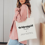 Retro Bachelorette Party Tote Bag Bridesmaid<br><div class="desc">This retro bachelorette party tote bag features a beautiful retro font   space to add your personalized text. All names,  event,  date,  and location text is editable so you are able to create this bag to fit any and every event or style!</div>