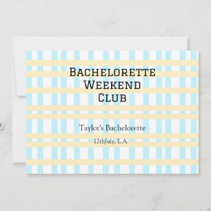 RETRO BACHELORETTE WEEKEND CLUB BLUE YELLOW DATE INVITATION