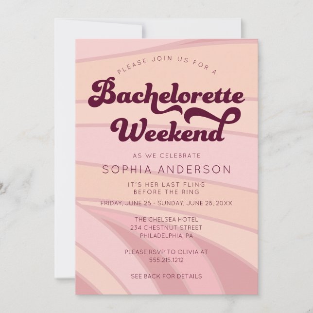 Retro Bachelorette Weekend Itinerary Invitation (Front)