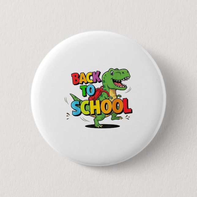 Retro Back To School Funny Colourful Dinosaur Cart 2 Inch Round Button (Front)