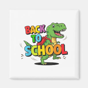 Retro Back To School Funny Colourful Dinosaur Cart Magnet
