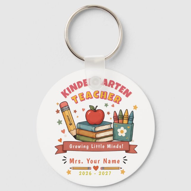Retro Back to School Kindergarten Teacher Gift  Keychain (Front)