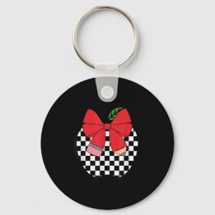 Retro Back To School Teacher Race Checkered Pencil Keychain