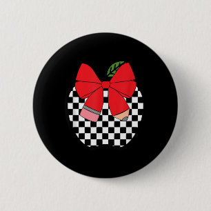 Retro Back to School Teacher Race Chequered Pencil 2 Inch Round Button