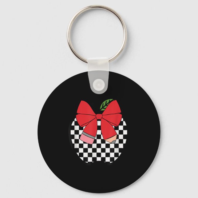 Retro Back To School Teacher Race Chequered Pencil Keychain (Front)