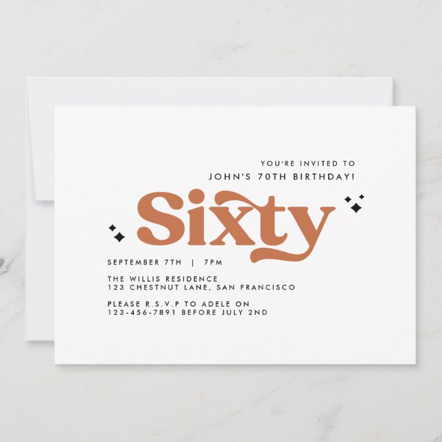 Retro back white modern minimal 60th birthday invitation (Front)