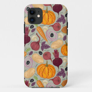 Retro background from fresh vegetables iPhone 11 case