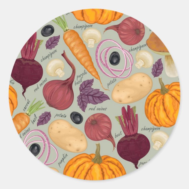 Retro background from fresh vegetables classic round sticker (Front)