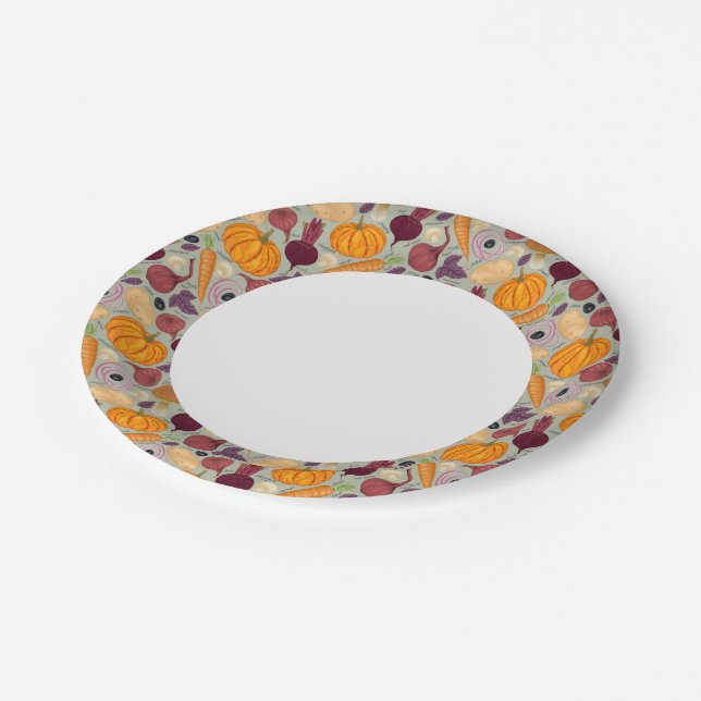 Retro background from fresh vegetables paper plate (Angled)