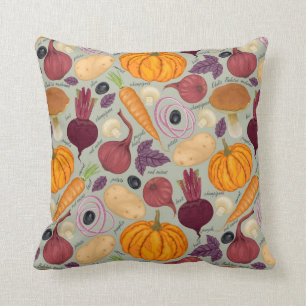 Retro background from fresh vegetables throw pillow