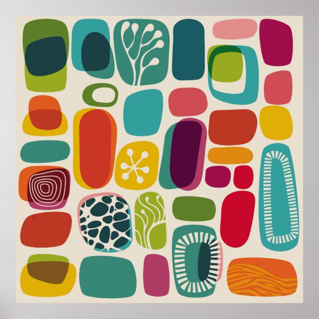 Retro background, illustrationmid,century,modern,p poster (Front)