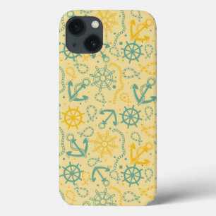 Retro background with anchor, ropes iPhone 13 case