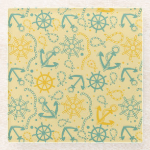 Retro background with anchor, ropes glass coaster