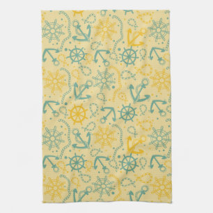 Retro background with anchor, ropes kitchen towel