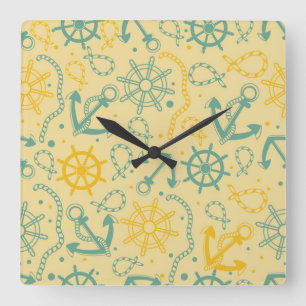 Retro background with anchor, ropes square wall clock