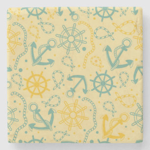 Retro background with anchor, ropes stone coaster