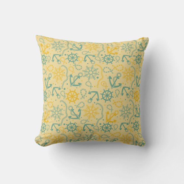 Retro background with anchor, ropes throw pillow (Front)