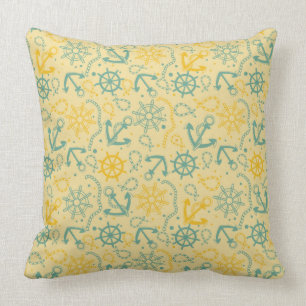 Retro background with anchor, ropes throw pillow