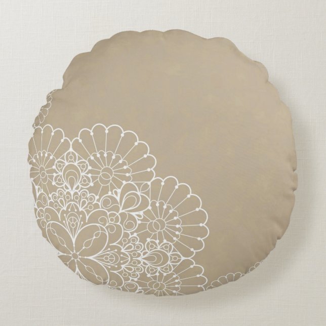 Retro background with lace ornament round pillow (Front)
