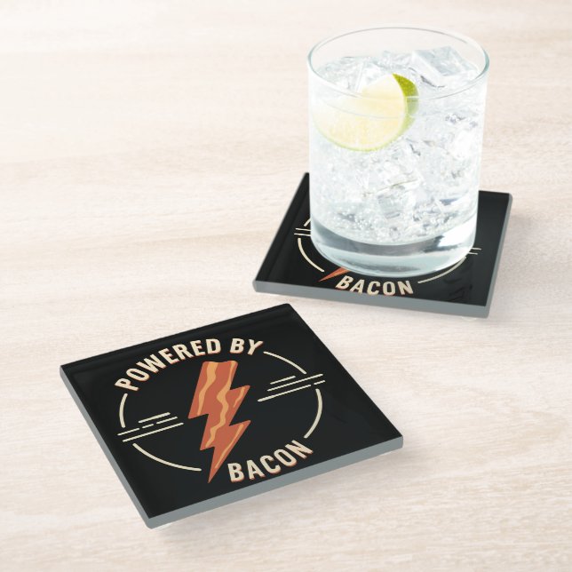 Retro Bacon Lover Funny Food Design with Lightning Glass Coaster (Angled)