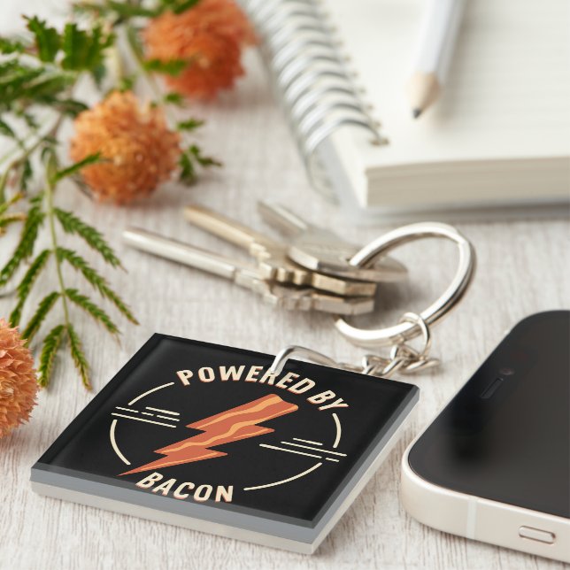 Retro Bacon Lover Funny Food Design with Lightning Keychain (Front Right)