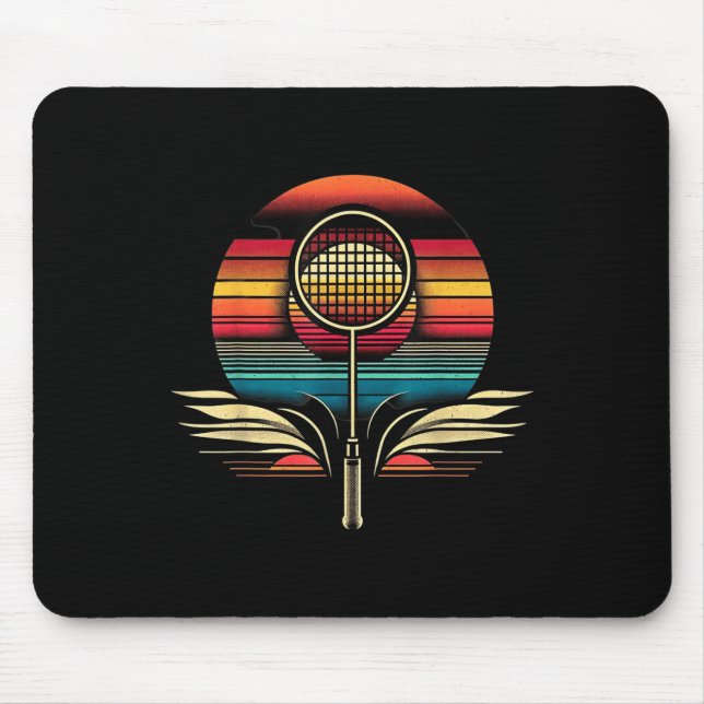 Retro Badminton Night Glow  Mouse Pad (Front)
