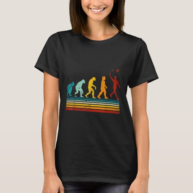 Retro Badminton With Shuttle Evolution Darwin  T-Shirt (Front)