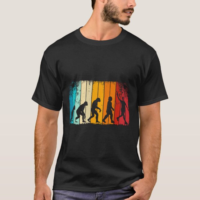 Retro Badminton With Shuttle Evolution Darwin  T-Shirt (Front)
