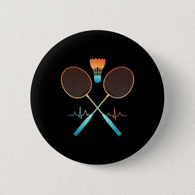 Retro Badminton With Shuttle Heartbeat Ecg  2 Inch Round Button (Front)