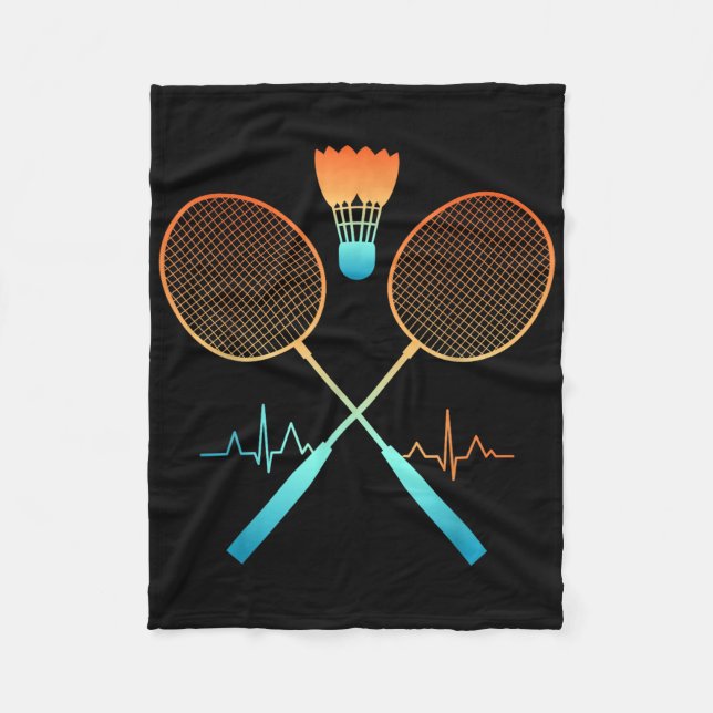 Retro Badminton With Shuttle Heartbeat Ecg  Fleece Blanket (Front)