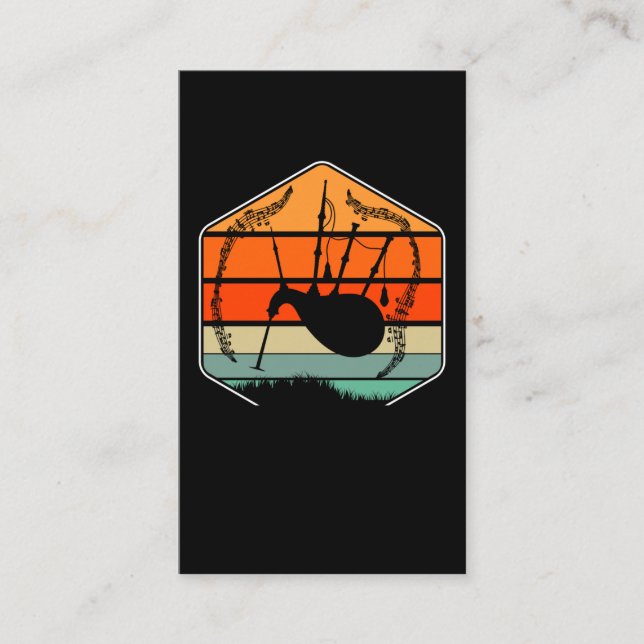 Retro Bagpipe Musical Instrument Bagpiper Business Card (Front)