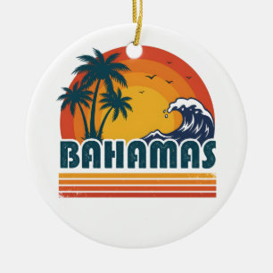 Retro Bahamas Beach Summer Sunset 70s Palm Tree Ceramic Ornament