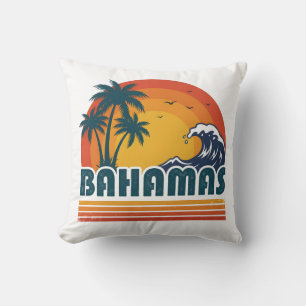 Retro Bahamas Beach Summer Sunset 70s Palm Tree Throw Pillow