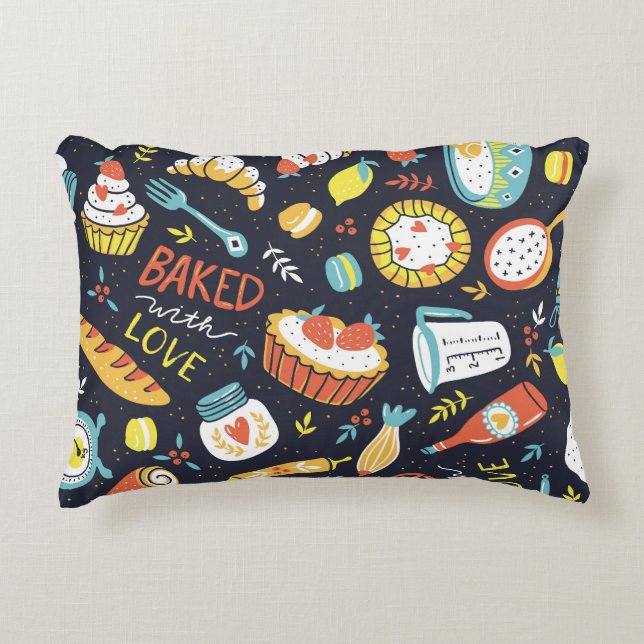 Retro bakery, dots, floral elements. accent pillow (Front)
