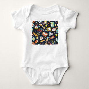 Retro bakery, dots, floral elements. baby bodysuit