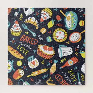 Retro bakery, dots, floral elements. jigsaw puzzle