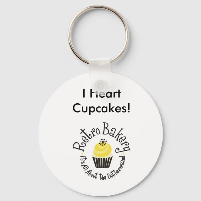 Retro Bakery I Heart Cupcakes Key Chain! Keychain (Front)