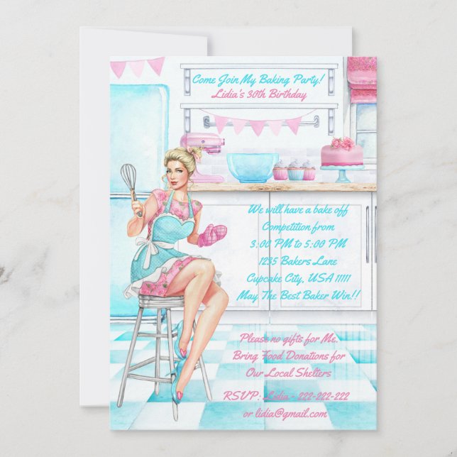 Retro Baking Cook Off Competition Birthday Party Invitation (Front)