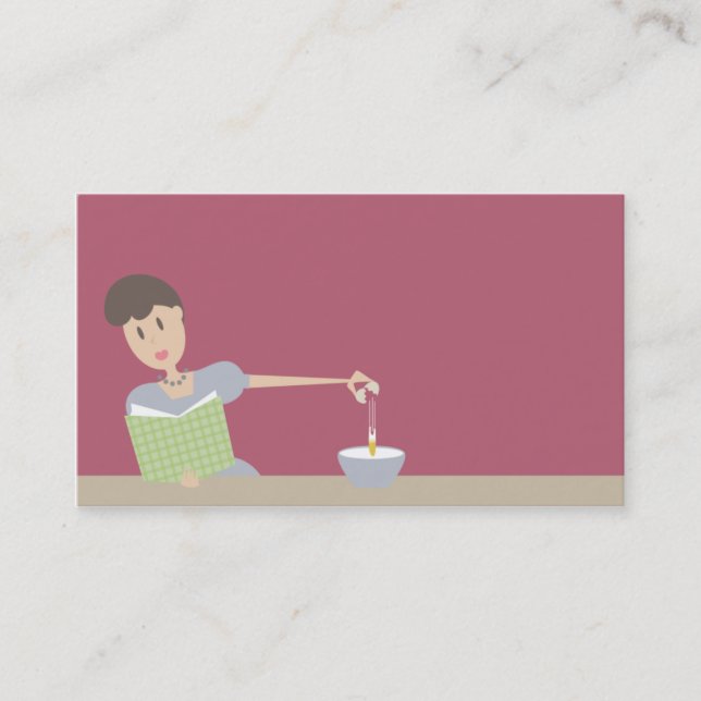 Retro baking cooking woman breaking eggs business card (Front)