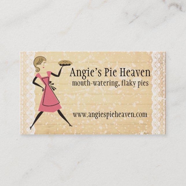 retro baking pie girl carrying bakery pie business card (Front)