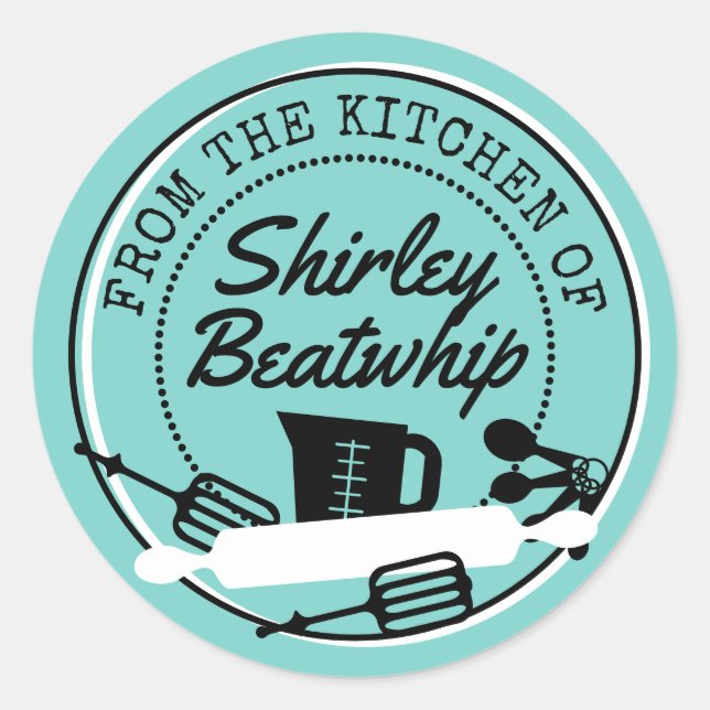 Retro baking utensils from the kitchen of classic round sticker (Front)